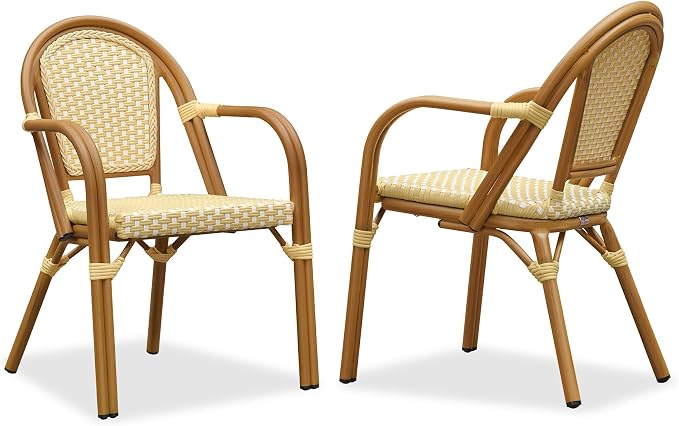 PURPLE LEAF French Bistro Chairs Set of 2 Hand-Woven Wicker Armchairs Outdoor by PURPLELEAF