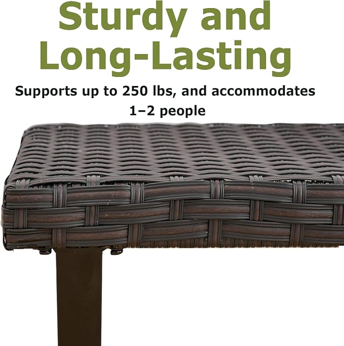 Outdoor Rattan Backless Bench Set of 2, Weatherproof Patio Bench - Image 7