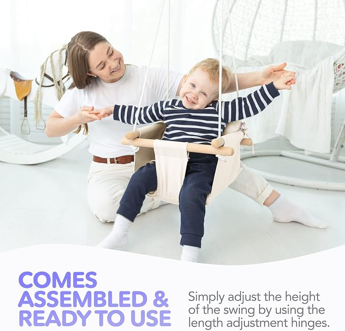 CaTeam - Canvas Baby Swing, Wooden Hanging Swing Seat Chair - Image 6