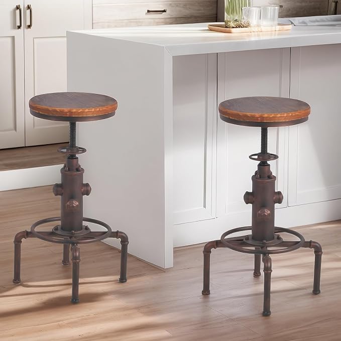Topower Antique Vintage Industrial Barstool Solid Wood Water Pipe Fire Hydrant - Image 8