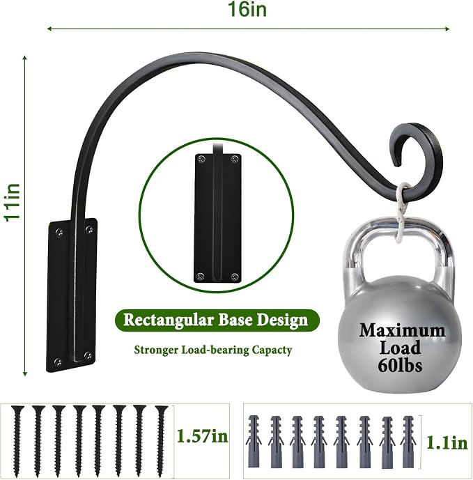 16 Inch Plant Hangers Outdoor 4 Pack, Plant Hanging Hook Bracket - Image 3
