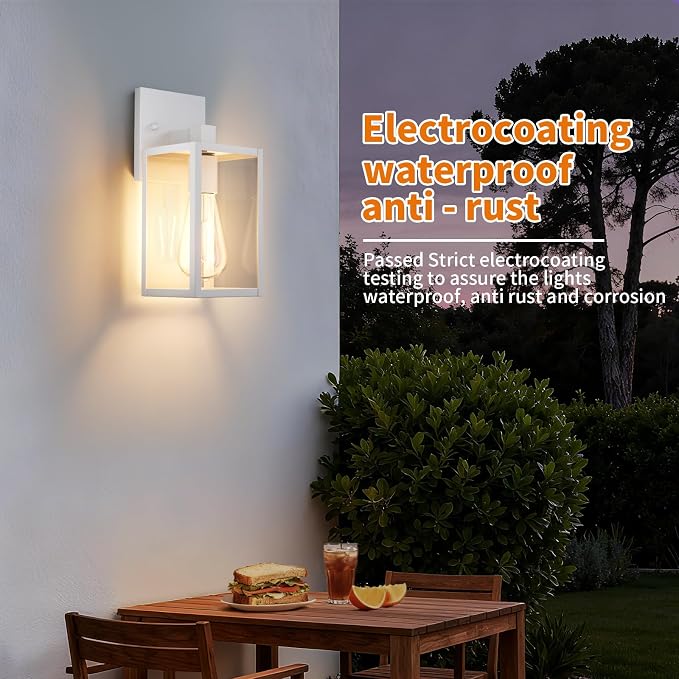 2 Pack White Exterior Lighting Fixtures Wall Mount, Outside Front Porch Lights - Image 3