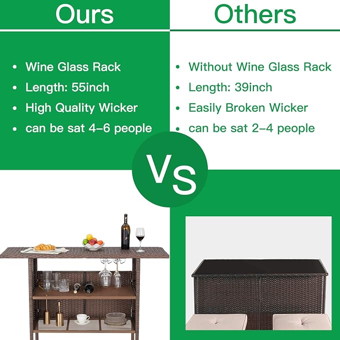 ECOTOUGE Patio Wicker Bar Table, Outdoor Rattan Counter Table - Image 7