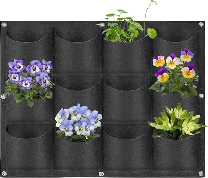 12 Pockets Hanging Planter Bags, Hanging Vertical Wall Mounted Plant Planting by Pehciroe