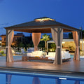 EROMMY 12' x 12' Gazebo Hardtop Double Roof Galvanized Steel Gazebos by EROMMY