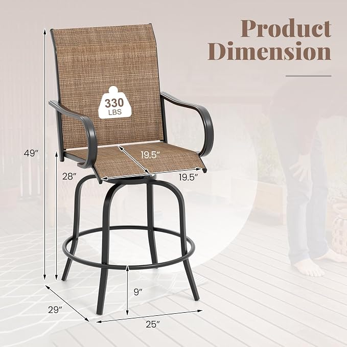 Giantex Set of 4 Swivel Outdoor Bar Stools, All-Weather Bar Height Patio Chairs - Image 4