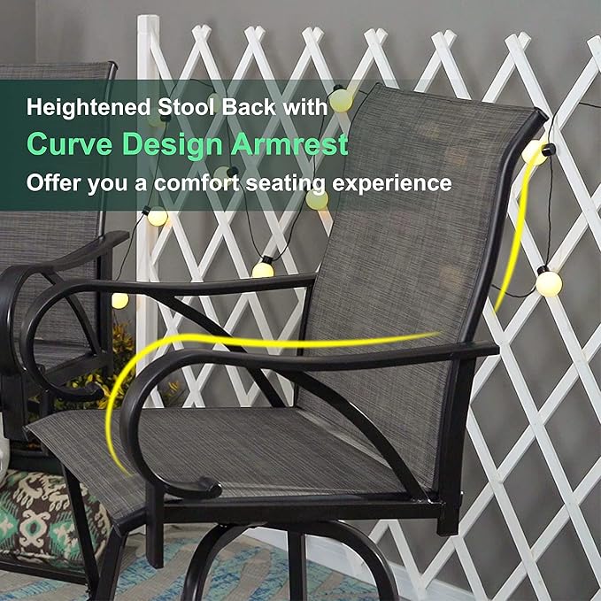 MFSTUDIO Outdoor Bar Stools Set of 6, Swivel Bar Height Patio Chairs Outdoor - Image 3