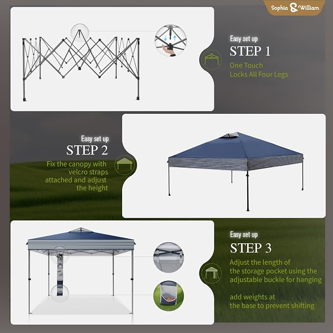Sophia & William Canopy Tent Pop Up 10x10 ft One Person Push Set Up Tent - Image 5