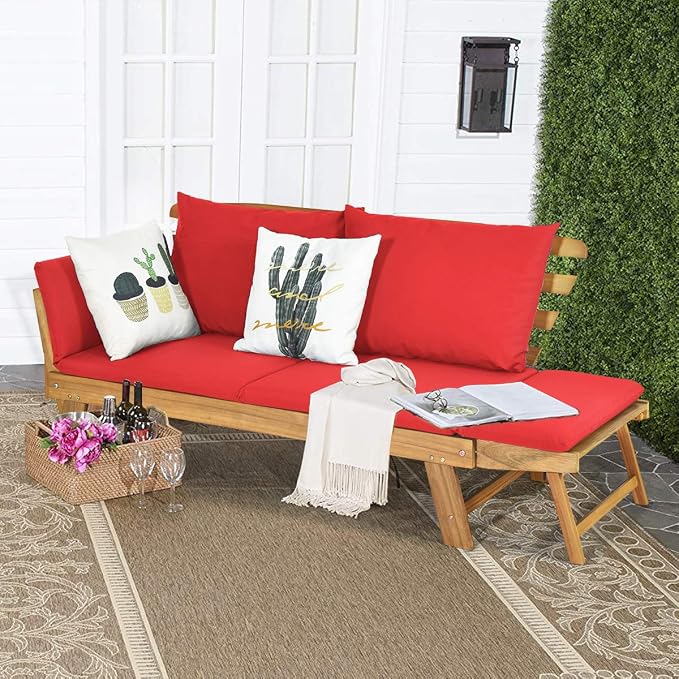 Tangkula Convertible Acacia Wood Patio Couch Sofa Bed - Image 2