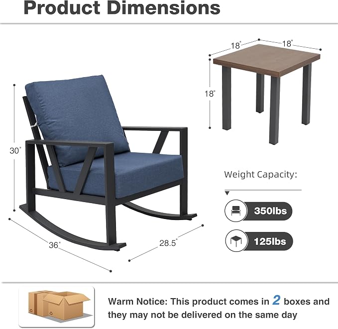 Outdoor Patio Rocking Chairs Set of 2, 3 Pieces Patio Porch Furniture Set - Image 2