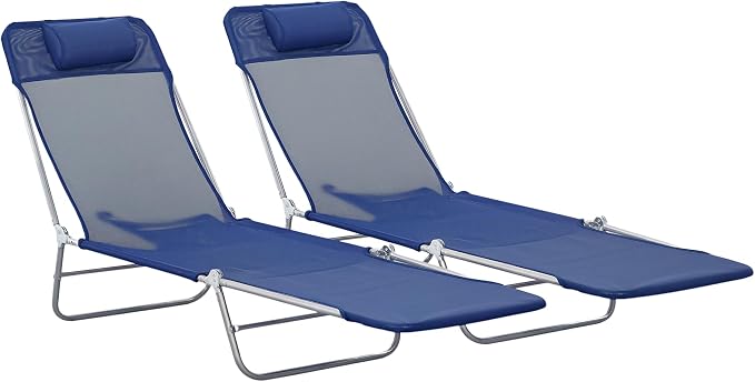 Outsunny 2 Piece Folding Chaise Lounge Chairs, Pool Sun Tanning Chairs by Outsunny