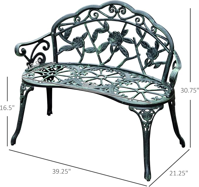Outsunny Outdoor Bench, Cast Aluminum Outdoor Furniture, Metal Bench - Image 3