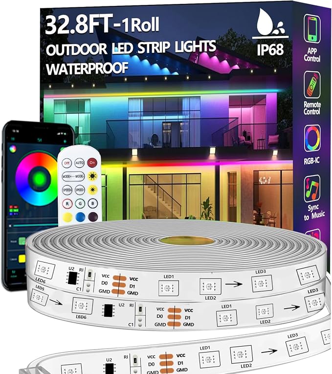32.8FT Outdoor LED Strip Light Waterproof, IP68 Outside RGB+IC Light Strip by httpsmp