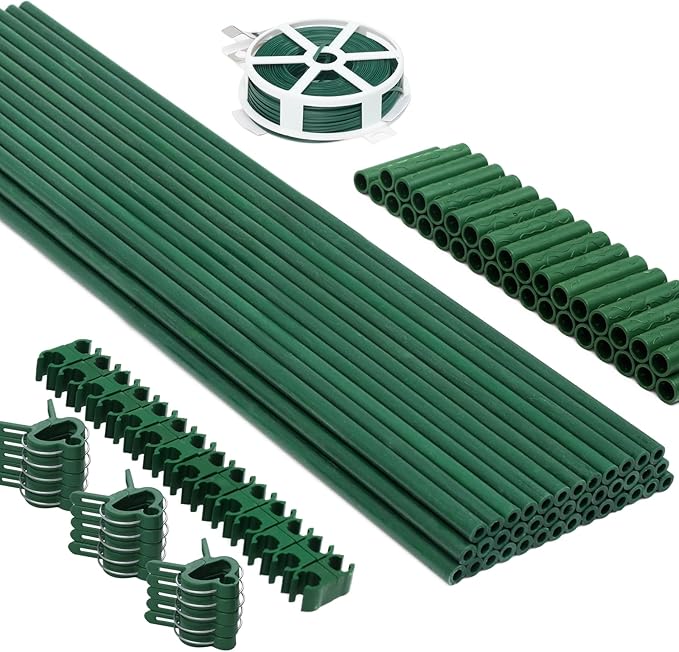 MAXPACE 125pcs Garden Stakes Kit: Includes 40 Sets of Fiberglass Plant Sticks by MAXPACE