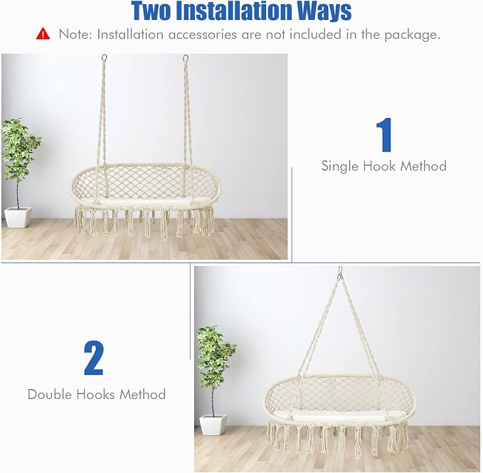 Giantex Hammock Chair 2 Seat, Macrame Hanging Chair - Image 2