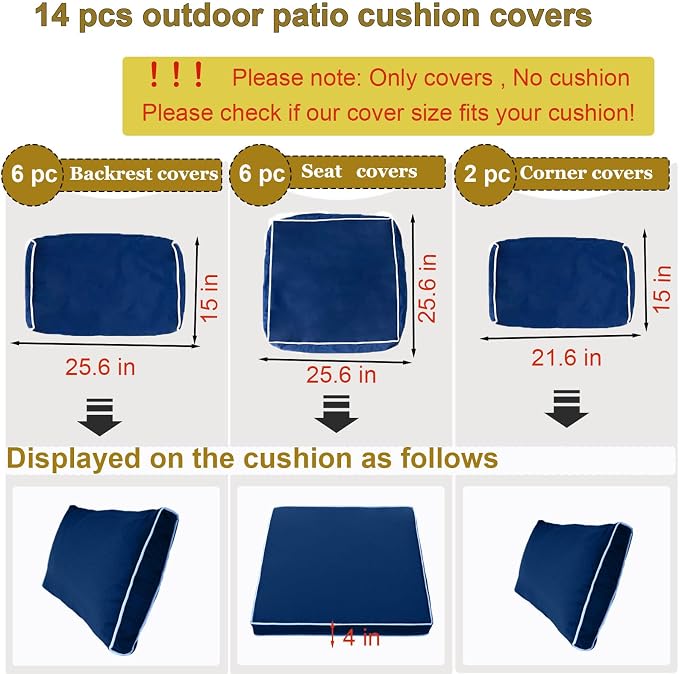 14 Piece Outdoor Patio Cushion Cover Replacement, Waterproof Patio Cushion - Image 2