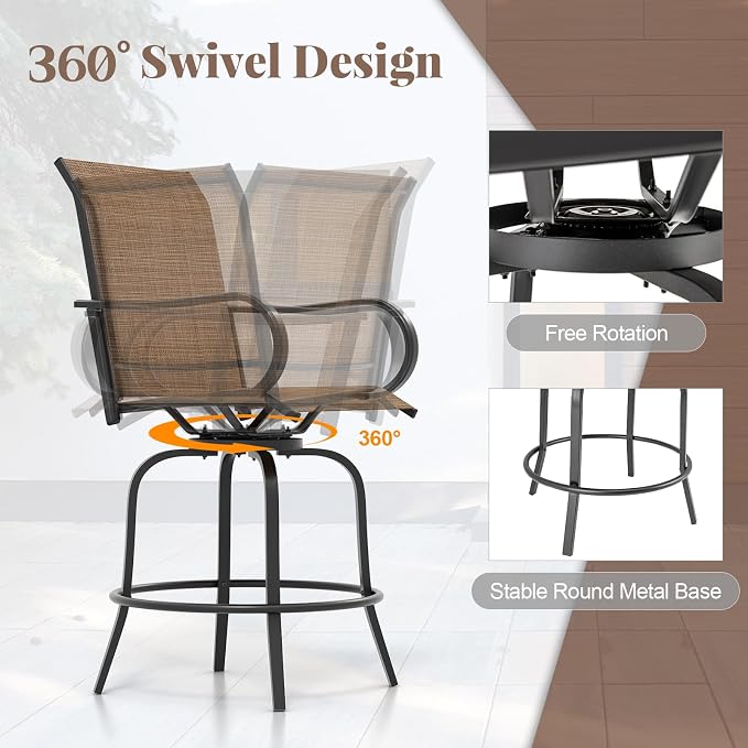 Giantex Set of 2 Swivel Outdoor Bar Stools, All-Weather Bar Height Patio Chairs - Image 5