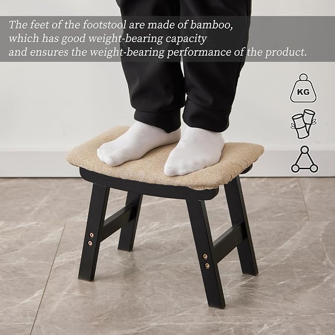 Foot Stool, Bamboo Small Sofa Foot Rest Under Desk, Extra Seating - Image 4