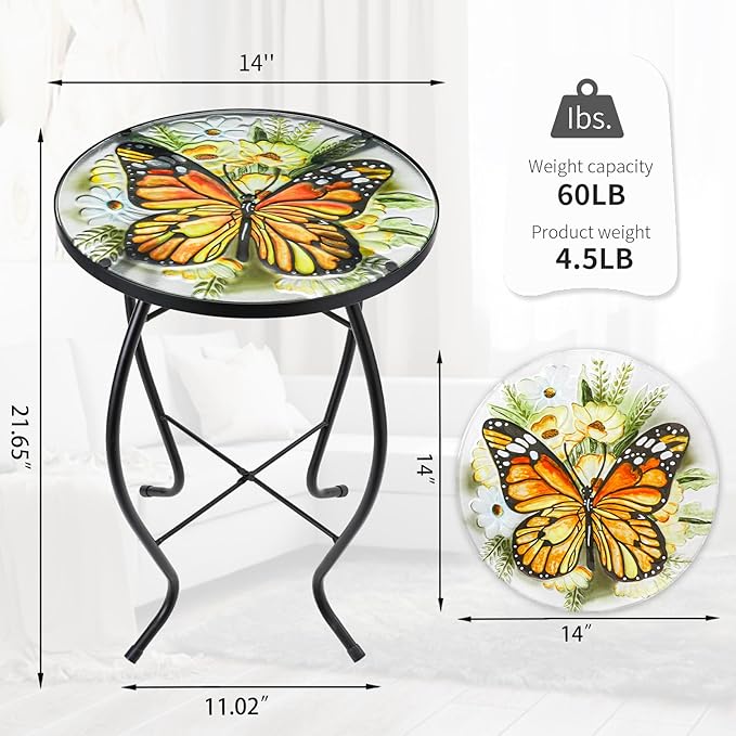 VCUTEKA Patio Side Table Outdoor Accent Table Small Mosaic Table Coffee Table - Image 3