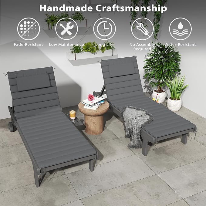 Sundale Outdoor Olefin Quilted Lounge Cushion Set of 4, Patio Foldable Chaise - Image 8