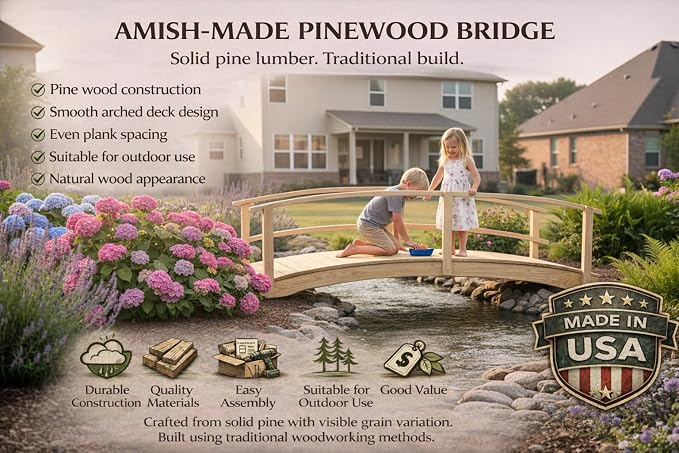 12 FT Oak Amish Made Garden Bridge - Image 5