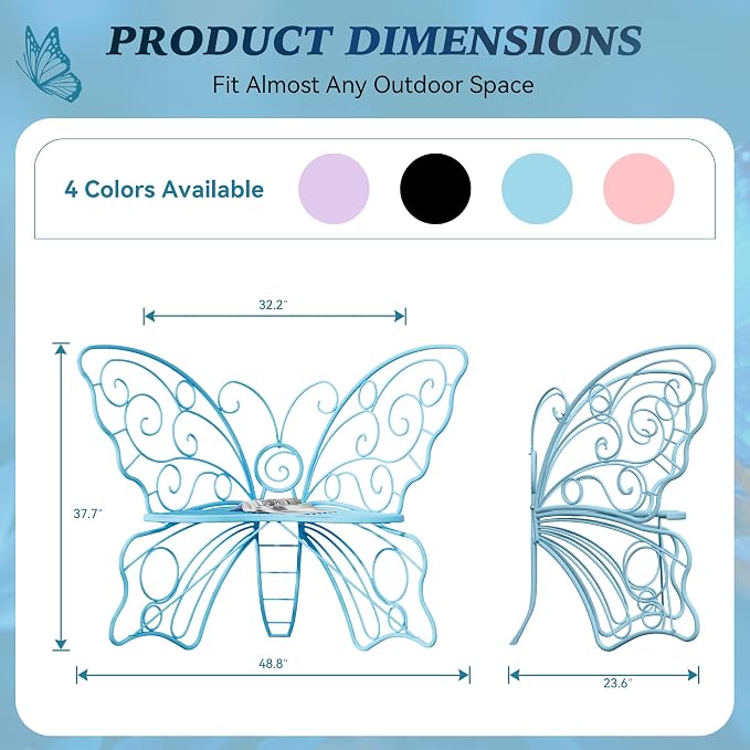 49 Inch Outdoor Bench, Weatherproof Butterfly Front Porch Benches - Image 2
