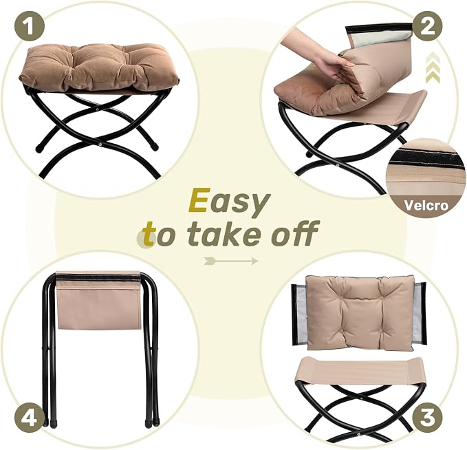 HollyHOME 15" Folding Footrest Stool, Upholstered Small Foldable Ottoman - Image 5