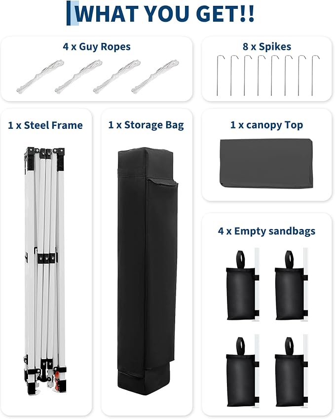 Canopy Tent, GarveeLife 10X10 FT Pop Up Canopy Outdoor Instant Tent Slant Legs - Image 7