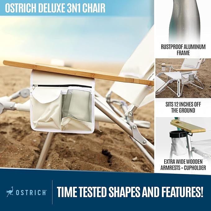 Ostrich Deluxe 3N1 Reclining Lounge Chair, Folding Outdoor Lounger and - Image 7