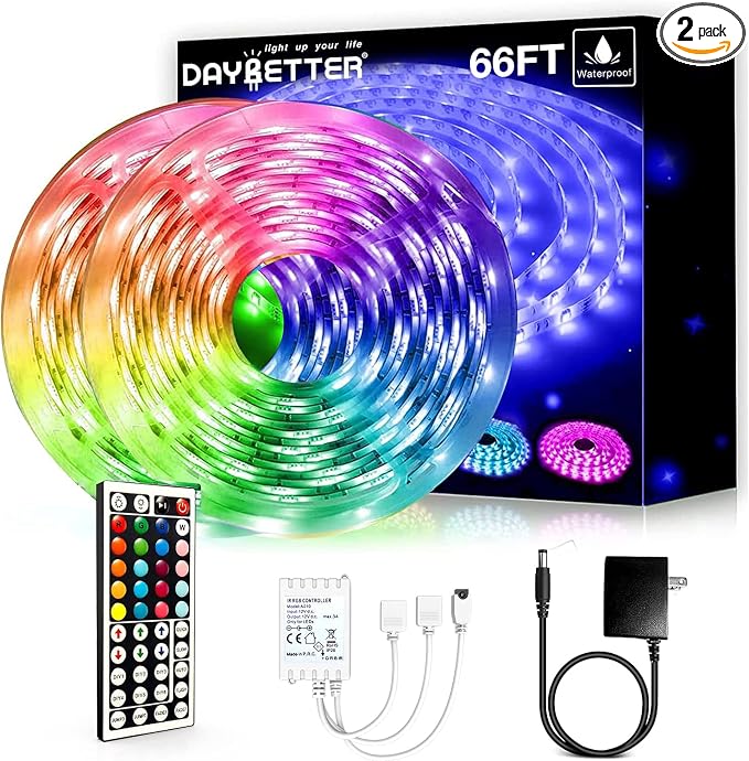 DAYBETTER Waterproof LED Light Strips 66ft, Outdoor LED Strip Lights Color by DAYBETTER