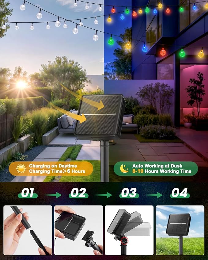 Brightown Solar String Lights Outdoor 60 Led 35.6 Feet Crystal Globe Lights - Image 6