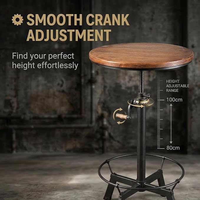 Topower Industrial Pub Table 23.65" Round Wood Top Adjustable Height 33.5"-39.4" - Image 6