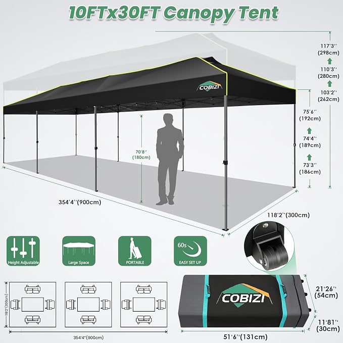 COBIZI 10x30 Pop Up Canopy Tent Without Removable Sidewalls, One Push Party - Image 3