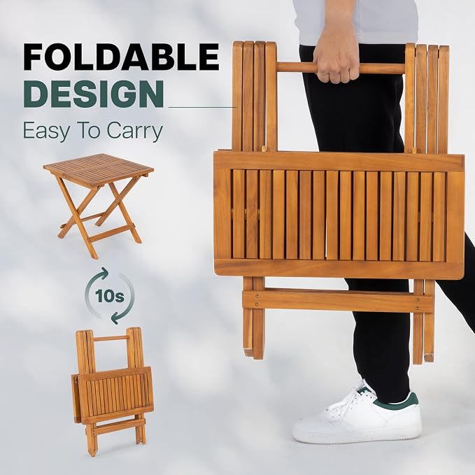Idzo Mira Acacia Wood Folding Bistro Side Table Outdoor, 19.5 Inch x 19.5 Inch - Image 4
