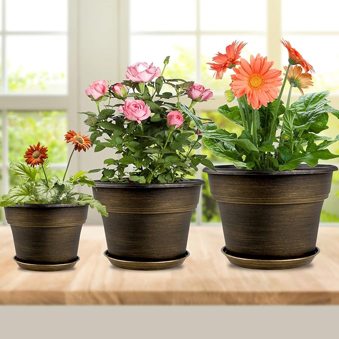 Plant Planters Pots Set of 4 Pack 11 Inch, Plastic Flower Pot - Image 2