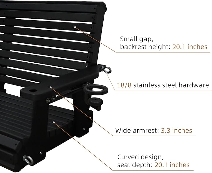 HDPE Porch Swing with 18/8 Stainless Steel Bolts, Ergonomic Design, Ultra - Image 4