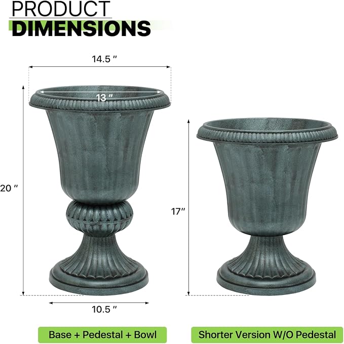 Magshion 20" Urn Planters for Outdoor Plants, Large Decorative Front Porch - Image 2