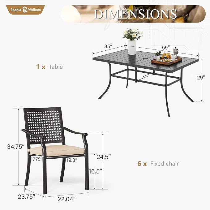 Sophia & William Patio Table and Chairs Set, Outdoor Dining Set - Image 7