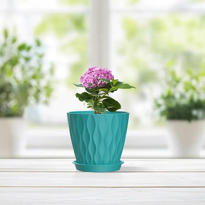 4 inch Small Plastic Nursery Pots, 5 Pack Water Ripples Flower Pots - Image 7