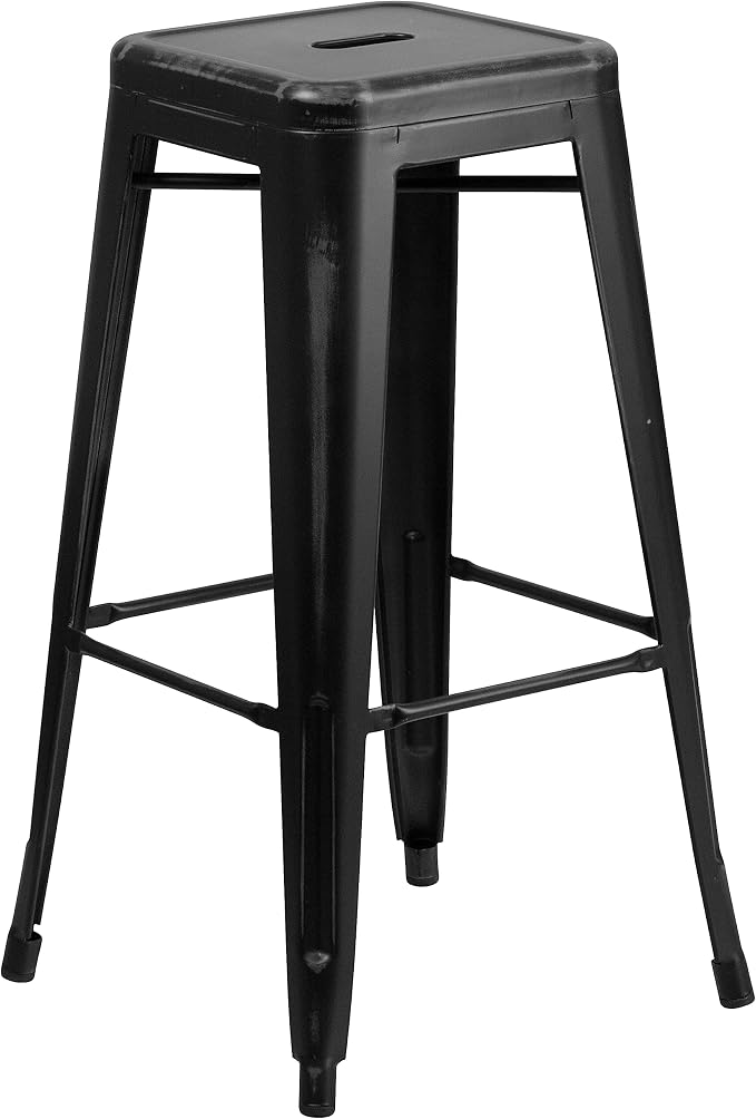 Flash Furniture Kai Commercial Grade 4 Pack 30" High Backless Distressed Black - Image 8