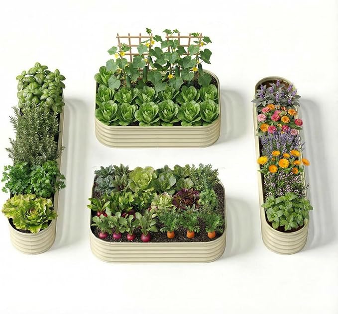 4-Pack 18” Tall Galvanized Raised Garden Beds – Small Space Garden Layout by Annoell
