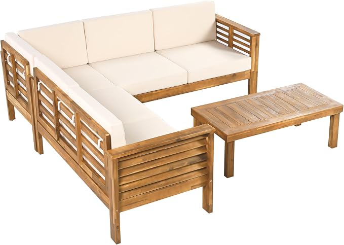 Christopher Knight Home Havets 81.25" Sectional L Shaped Sofa, 4 Pieces Acacia - Image 4