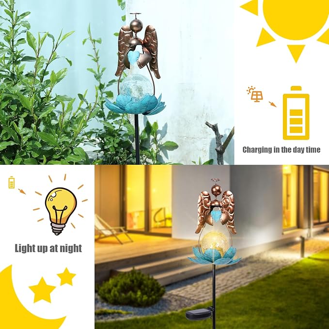 Solar Garden Lights Metal Flower Decor Colorful Solar Pathway Light - Image 2