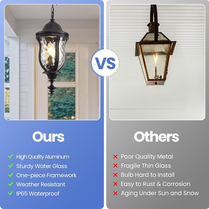 Large Outdoor Pendant Light Fixtures, 23.6'' Exterior Hanging Lantern Porch - Image 5