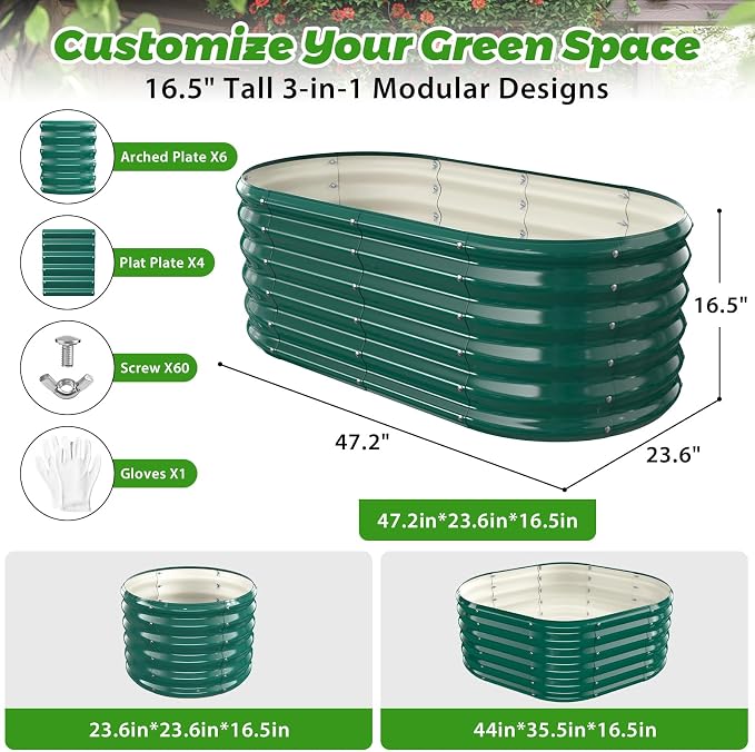 17" Tall Outdoor Garden Raised Garden Bed Kits, 4ft X 2ft Oval, 0.8MM Thick - Image 4
