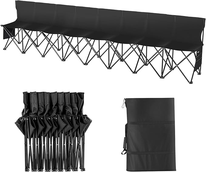 VEVOR Portable Folding Bench, 8 Seats Foldable Sideline Bench, Outdoor Camping by VEVOR