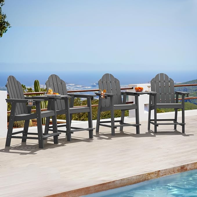 LUE BONA Tall Adirondack Chair Set of 4, All Weather HDPS Bar Height Chairs by LUEBONA