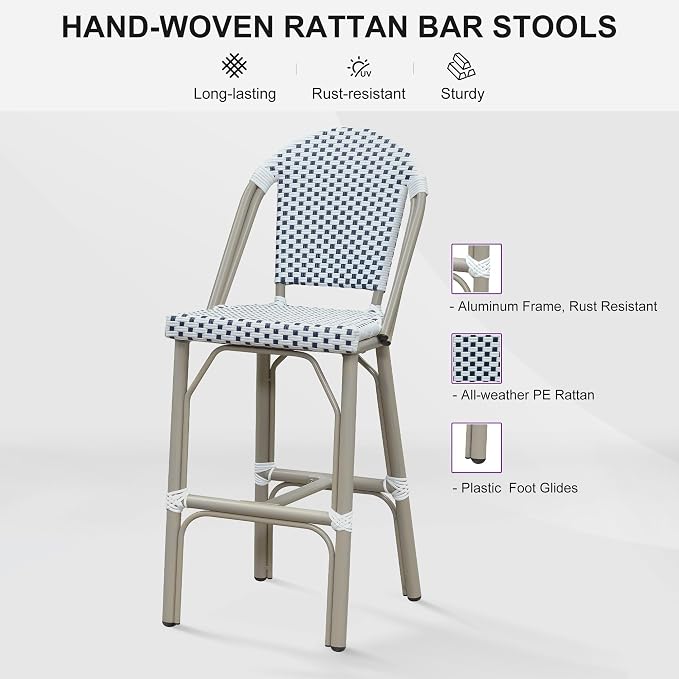 PURPLE LEAF Outdoor Bar Stools Set of 4 Champagne 30'' Patio Bar Stool Print - Image 7