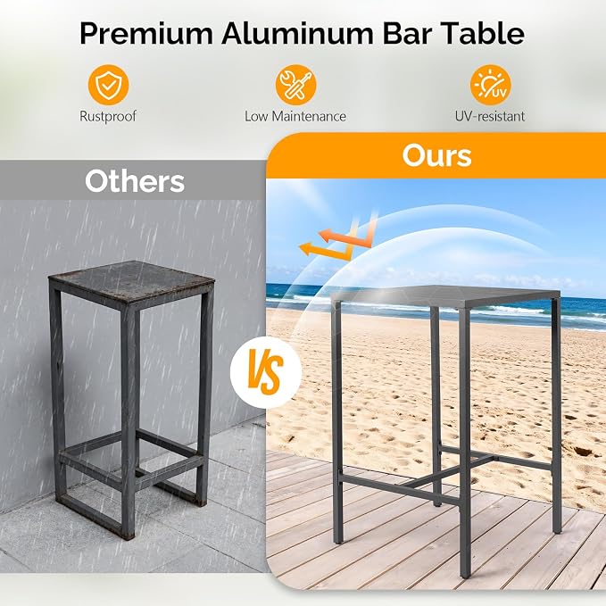 VINGLI 27 Inch Outdoor Bar Table, All-Weather Aluminum Patio Balcony Pub Table - Image 5