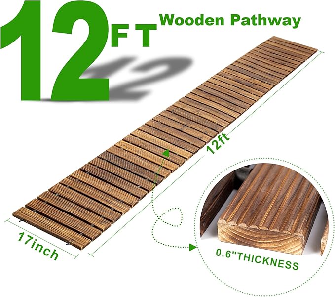 LINSHRY 12FT Wooden Garden Pathway, Outdoor Roll Out Decorative Garden Walkway - Image 2